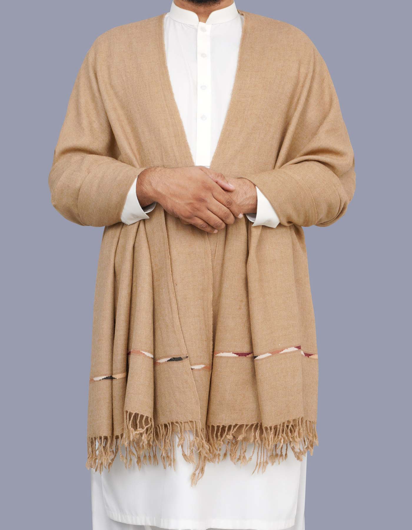 Fawn Plain Wool Blend Men Shawl