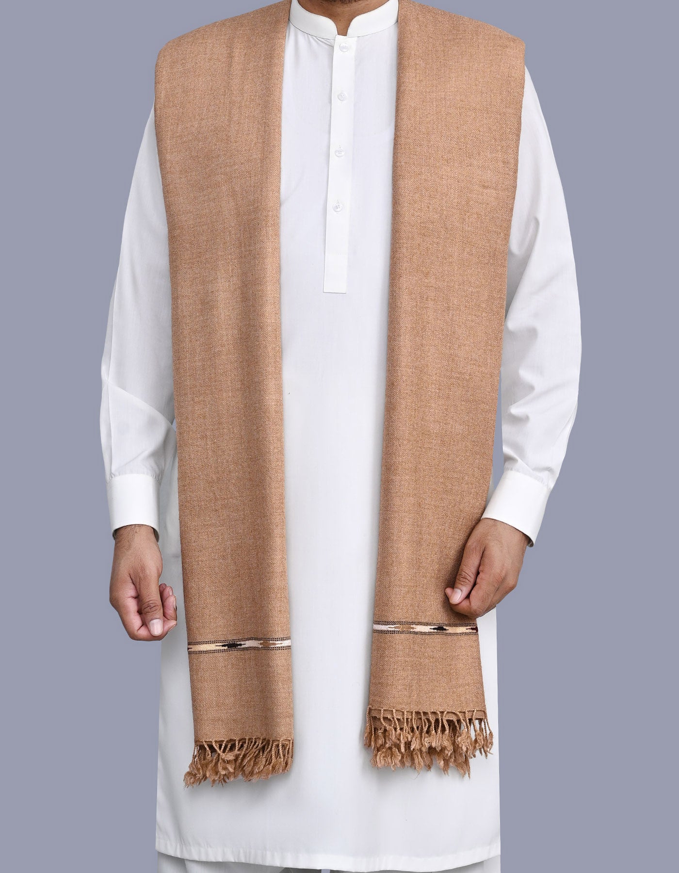 Tan Plain Wool Blend Men Shawl