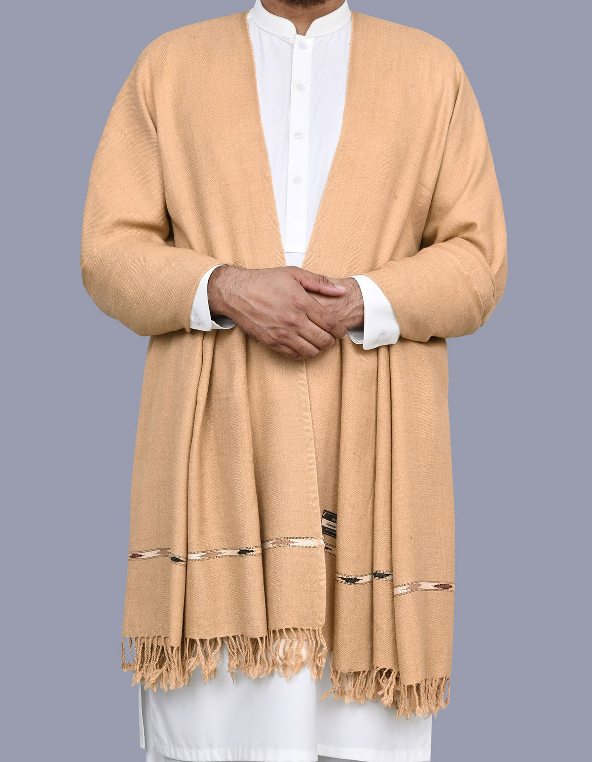 Khaki Plain Wool Blend Men Shawl
