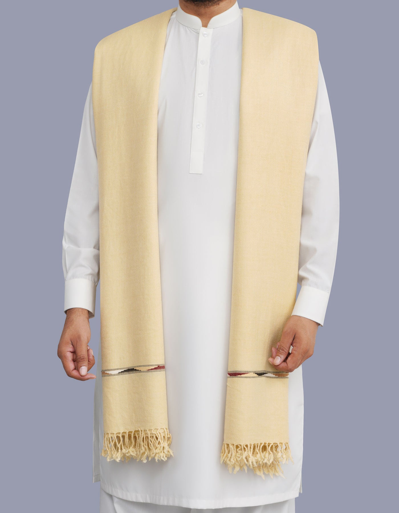 Cream Plain Wool Blend Men Shawl