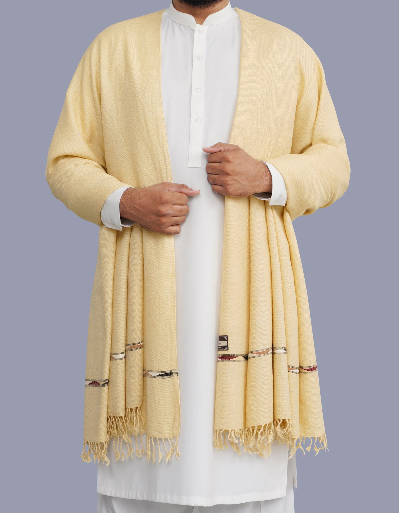 Cream Plain Wool Blend Men Shawl