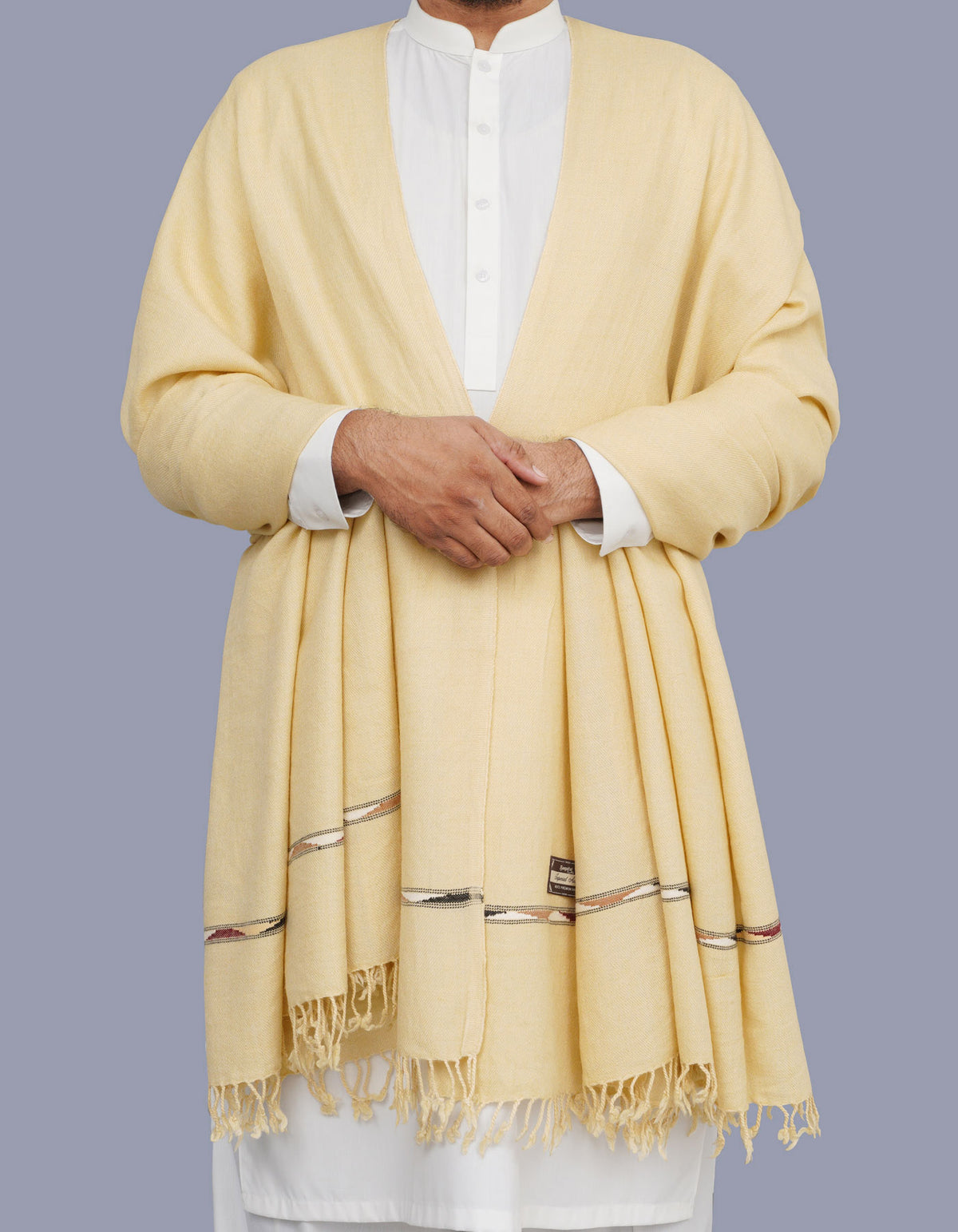 Cream Plain Wool Blend Men Shawl