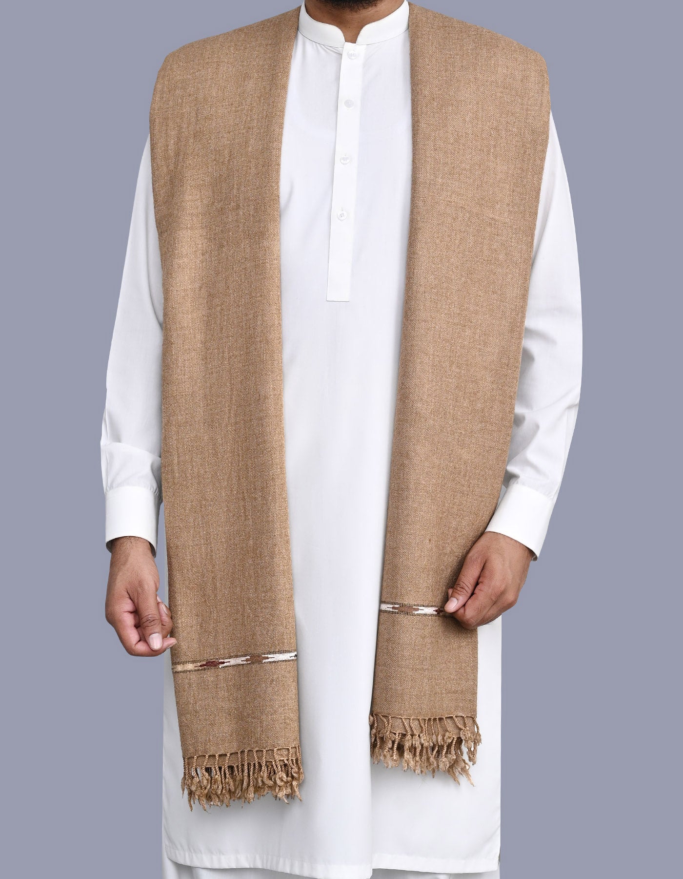 Brown Plain Wool Blend Men Shawl