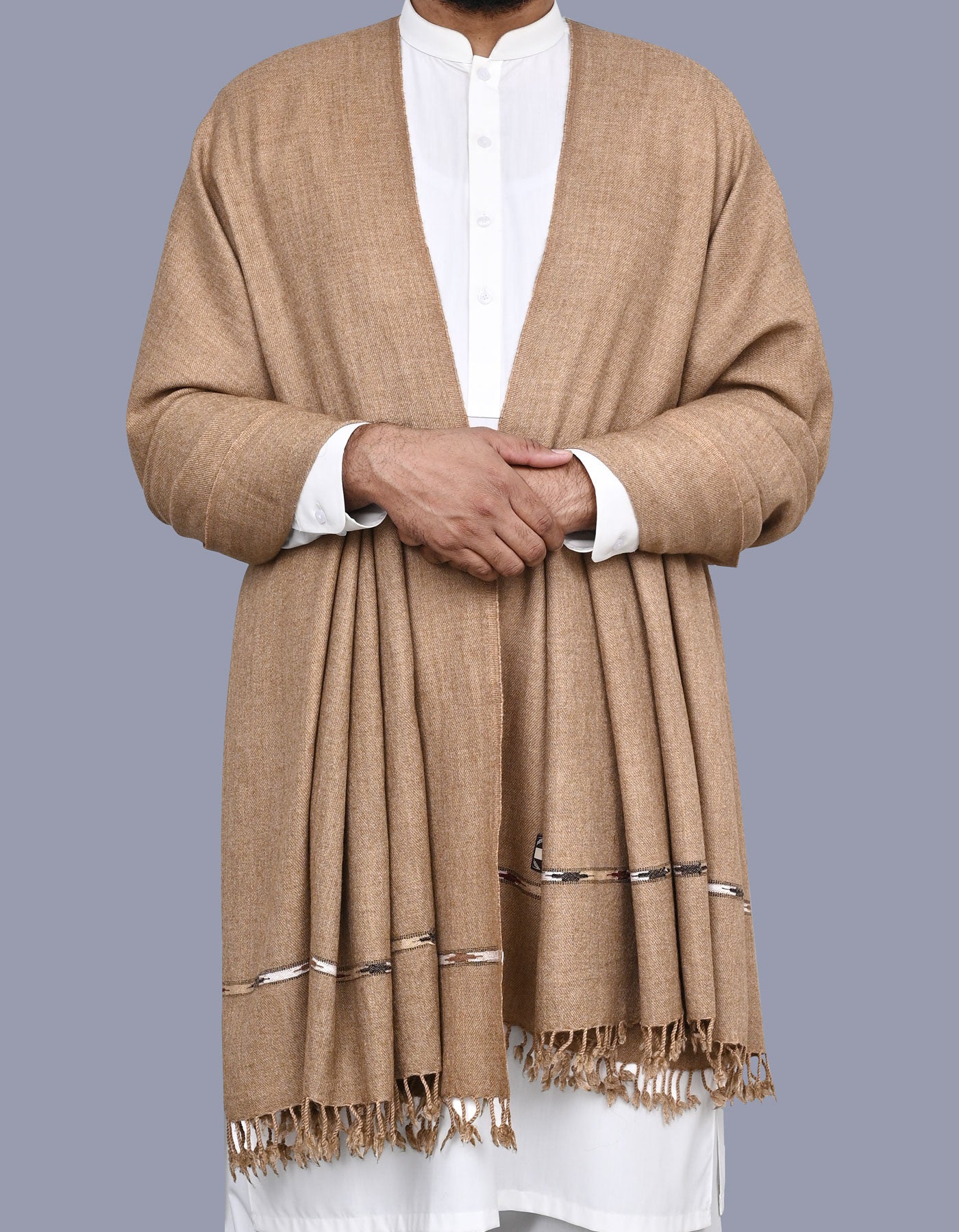 Brown Plain Wool Blend Men Shawl