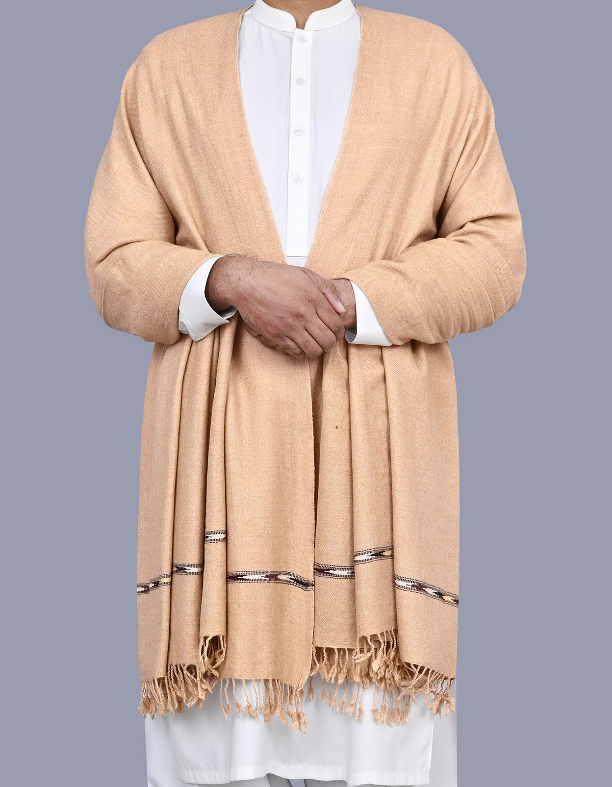 D Beige Plain Wool Blend Men Shawl