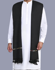 Black Plain Wool Blend Men Shawl