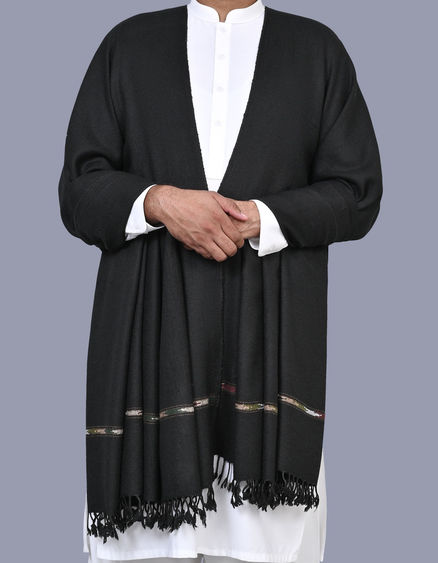 Black Plain Wool Blend Men Shawl