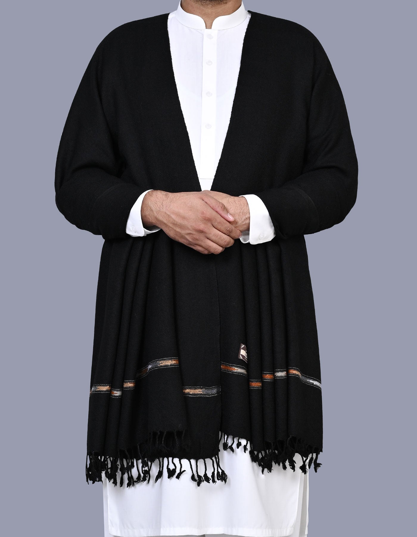 Black Plain Wool Blend Men Shawl