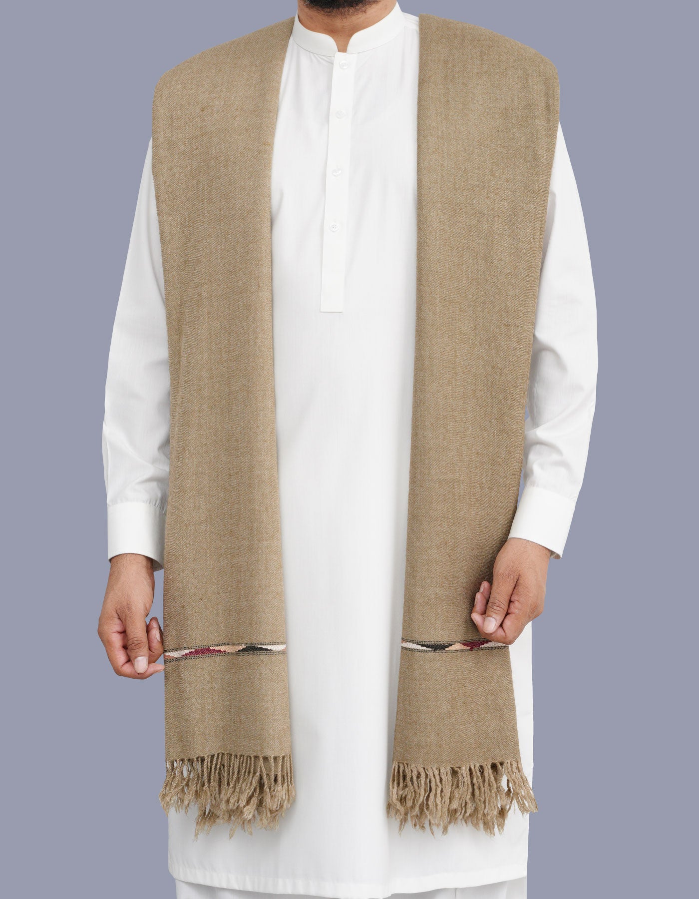 Olive Plain Wool Blend Men Shawl