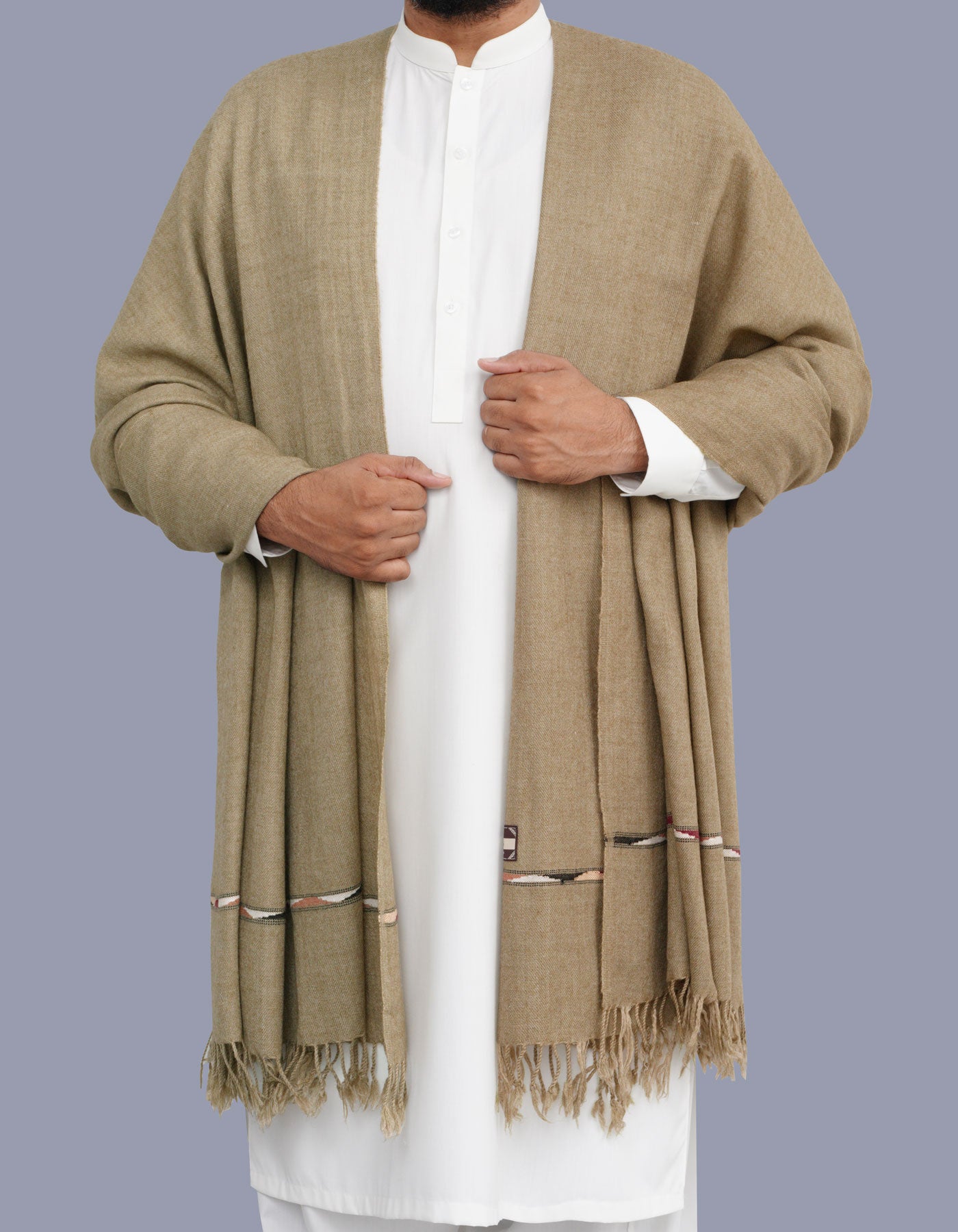 Olive Plain Wool Blend Men Shawl