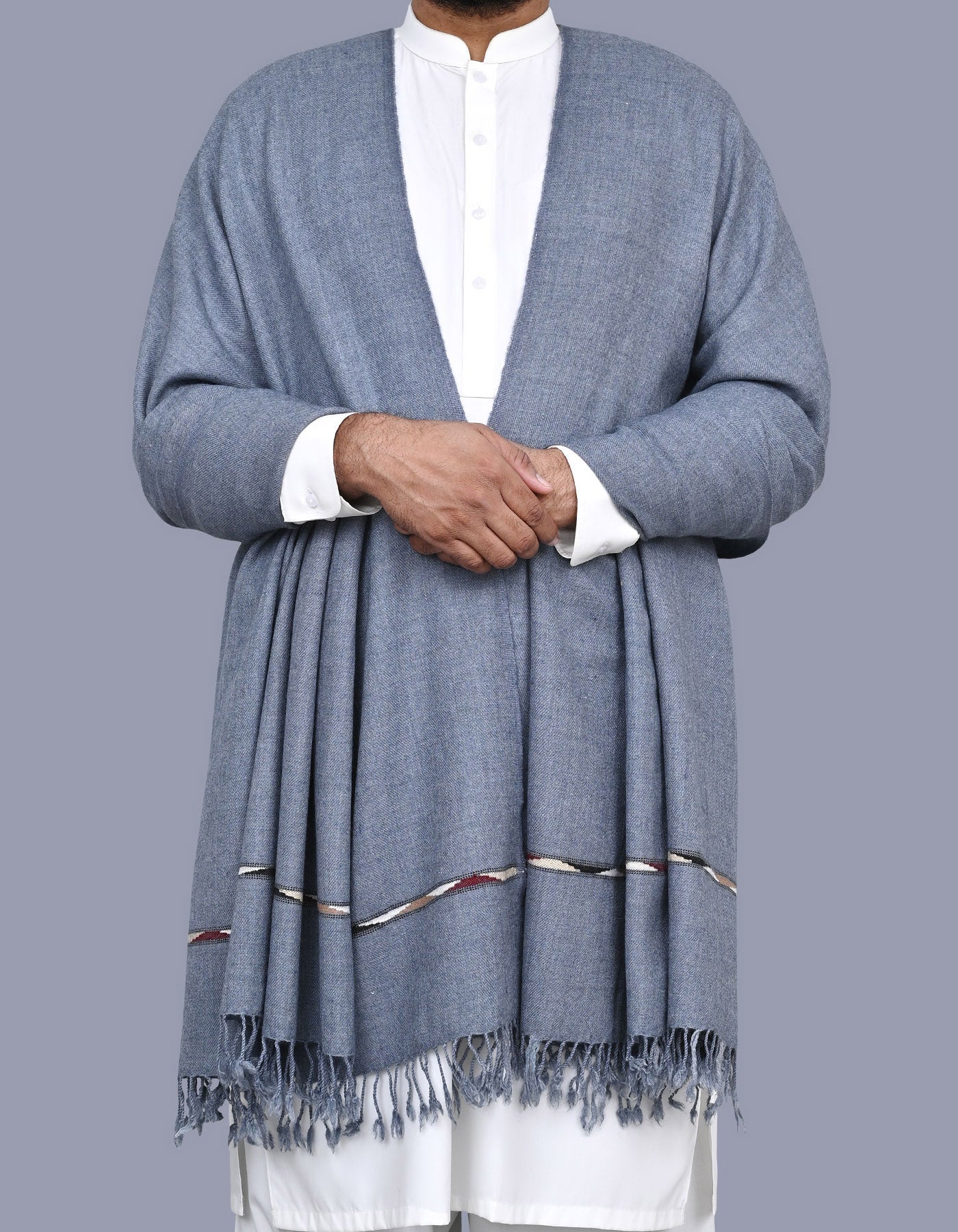 Heather Grey Plain Wool Blend Men Shawl