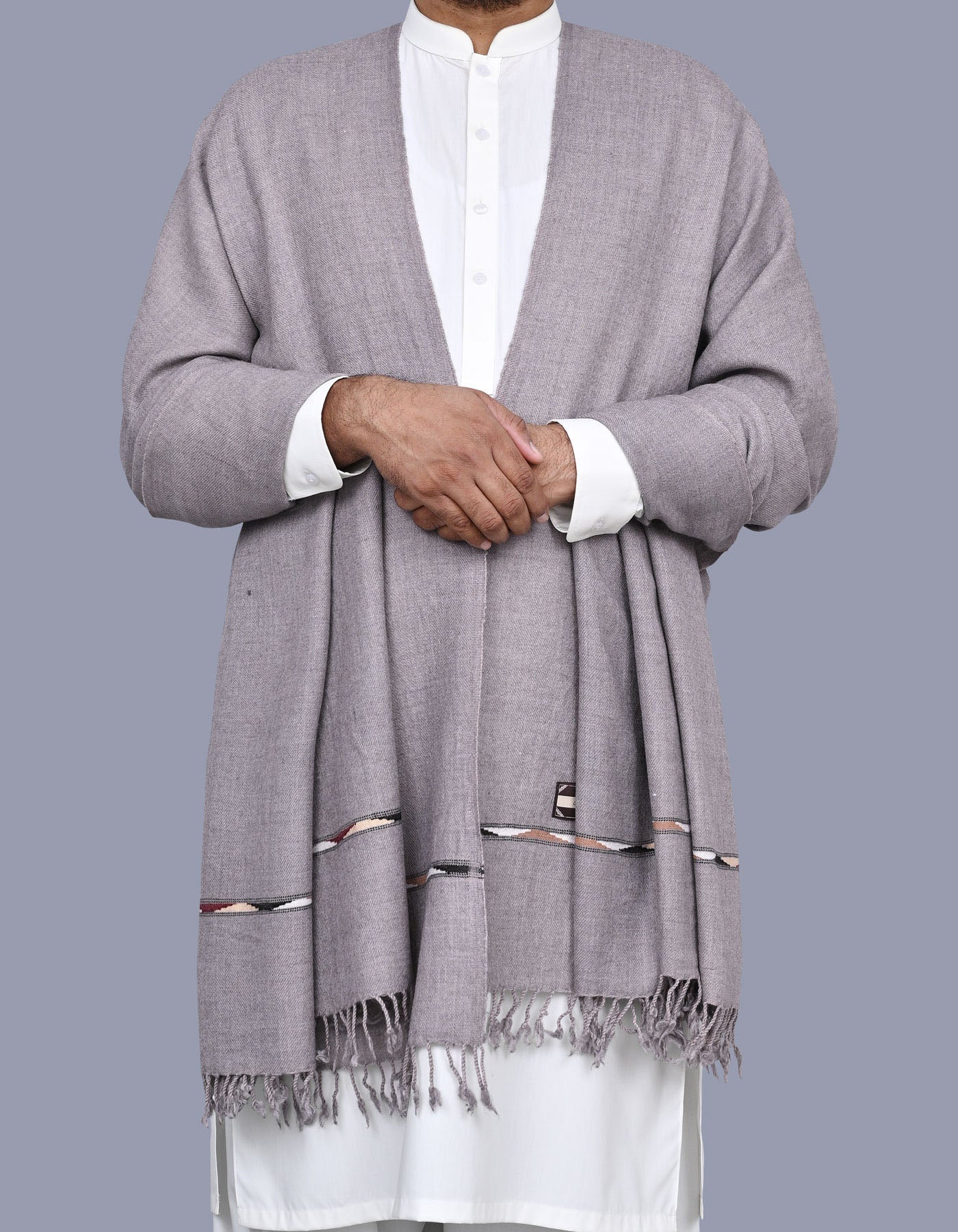 L Taupe Plain Wool Blend Men Shawl