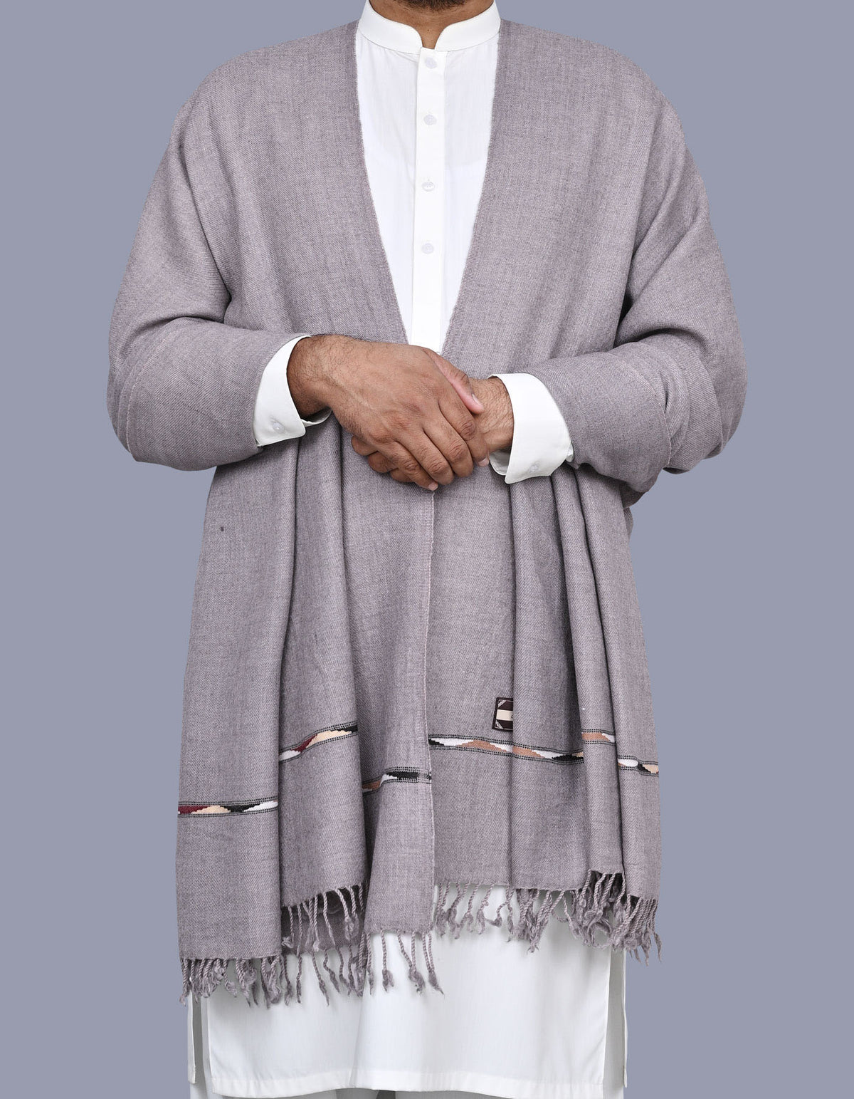 L Taupe Plain Wool Blend Men Shawl