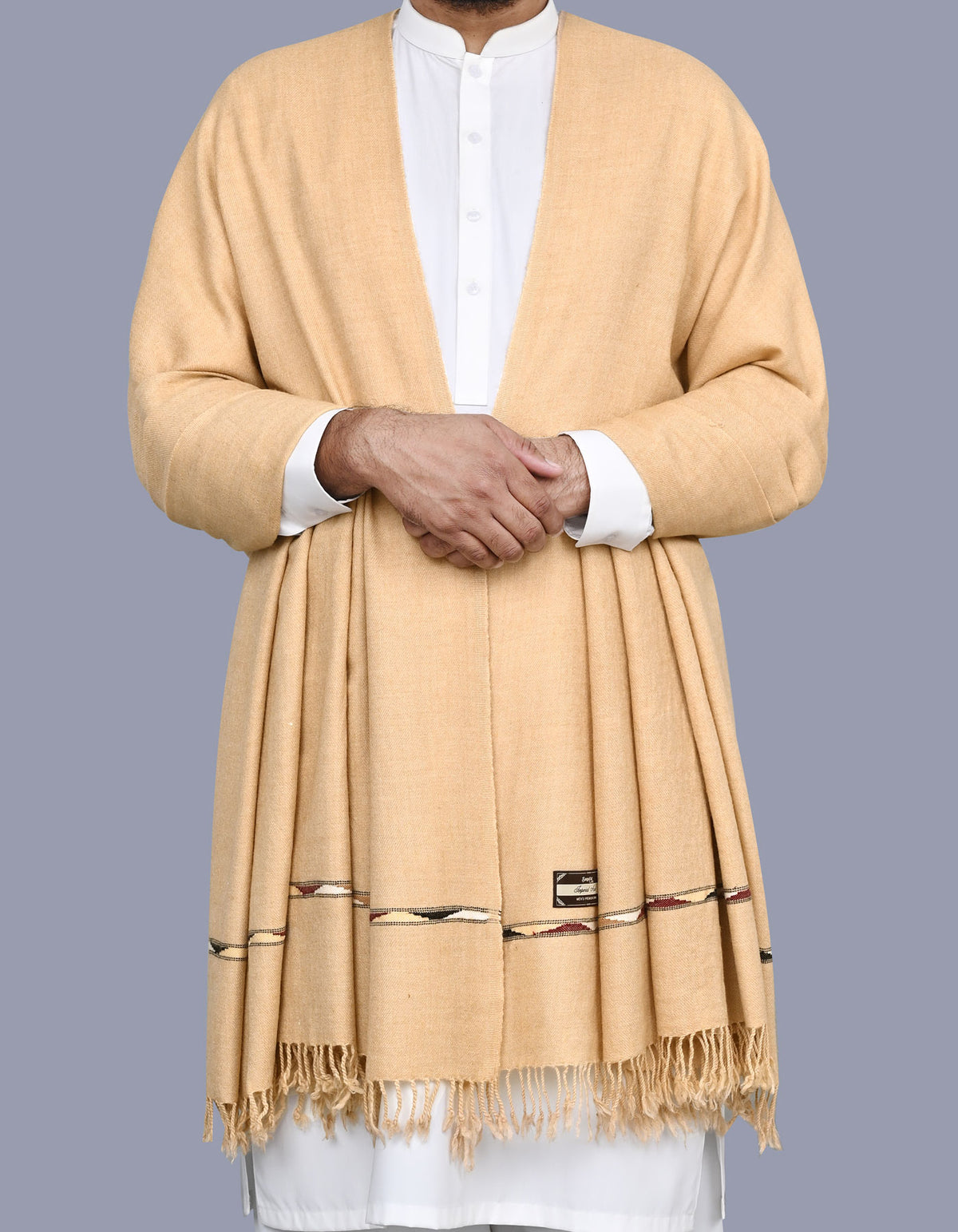 Ivory Plain Wool Blend Men Shawl