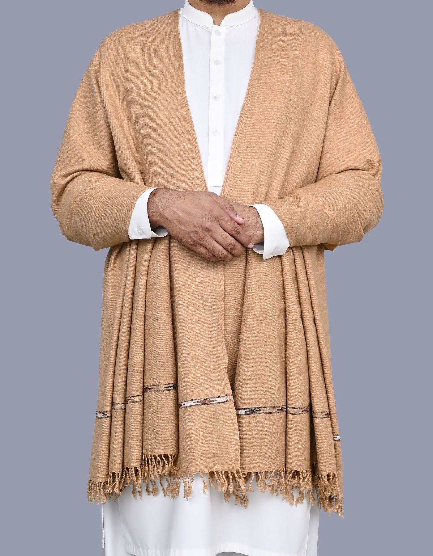 D Beige Plain Wool Blend Men Shawl