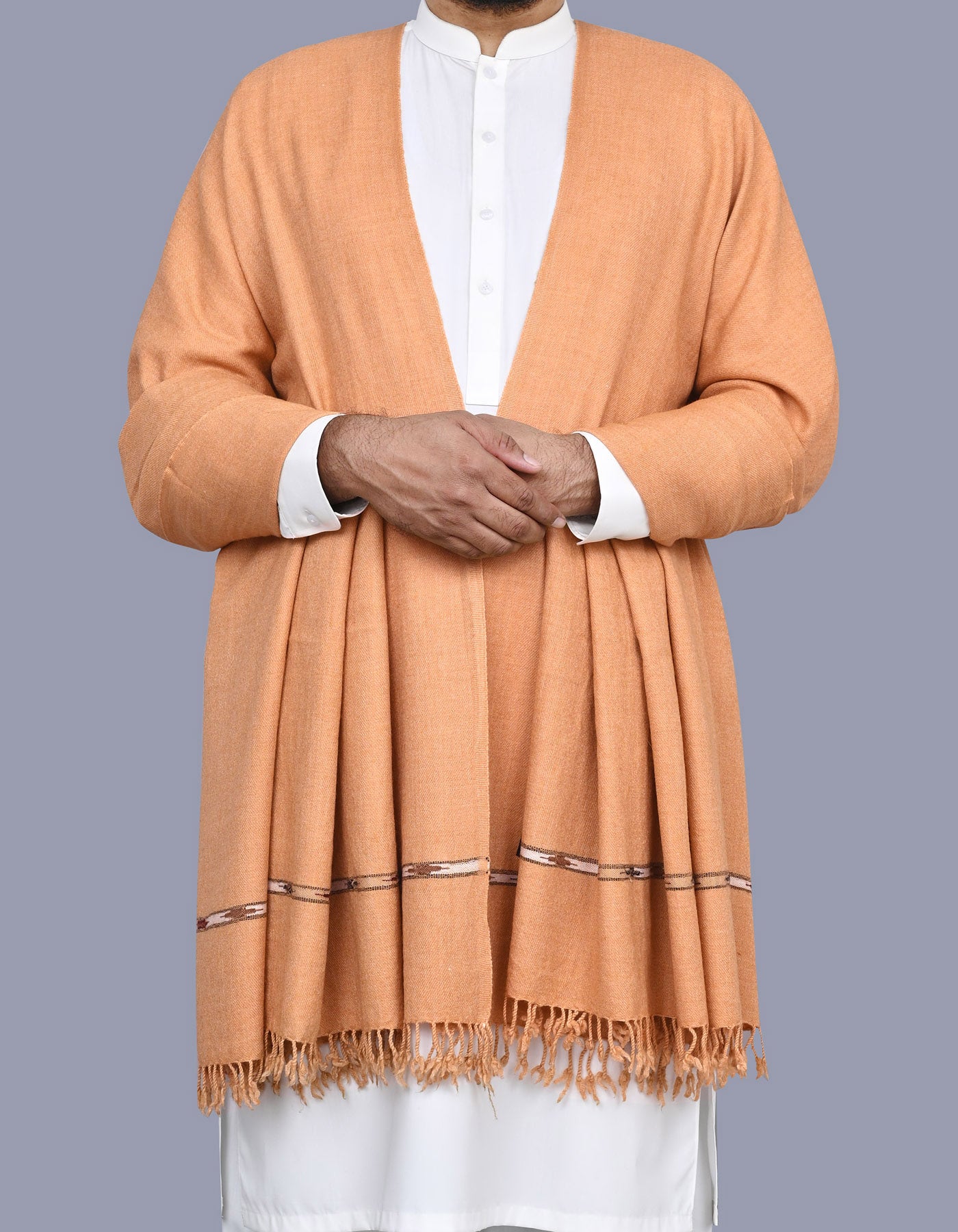 Camel Plain Wool Blend Men Shawl