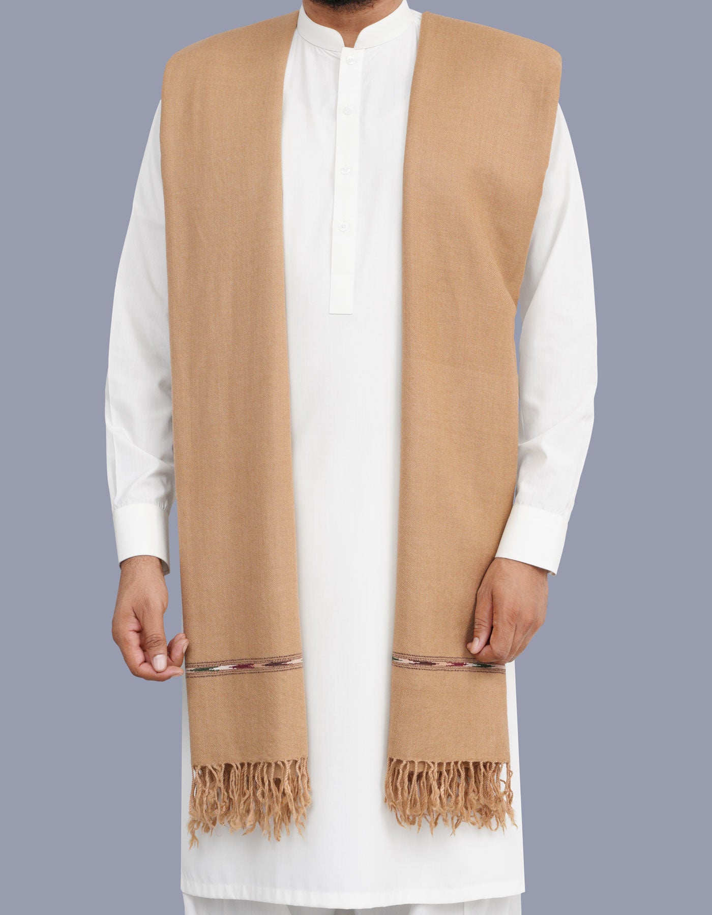 D Brown Plain 100% Wool Men Shawl