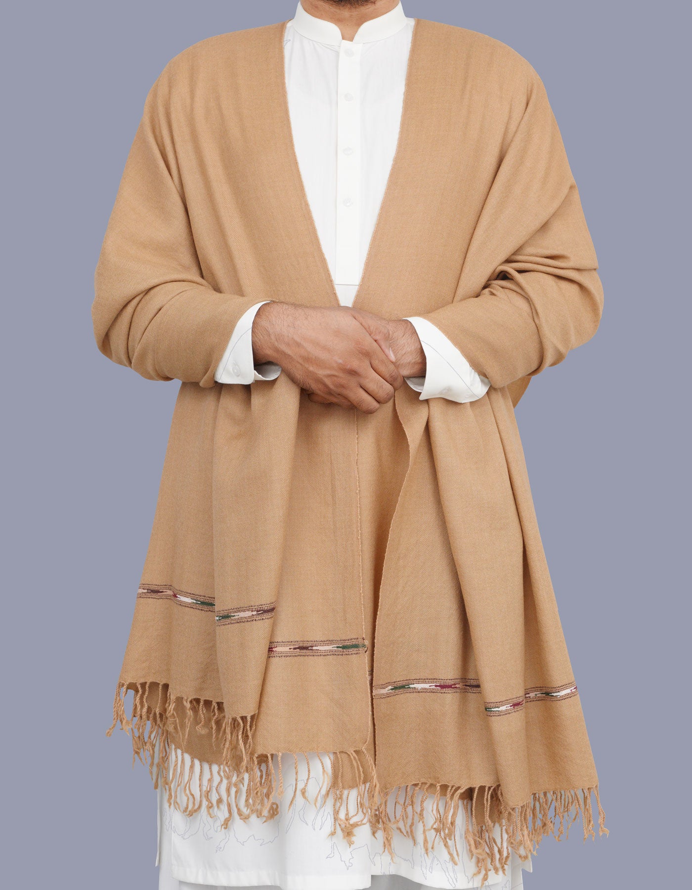 D Brown Plain 100% Wool Men Shawl