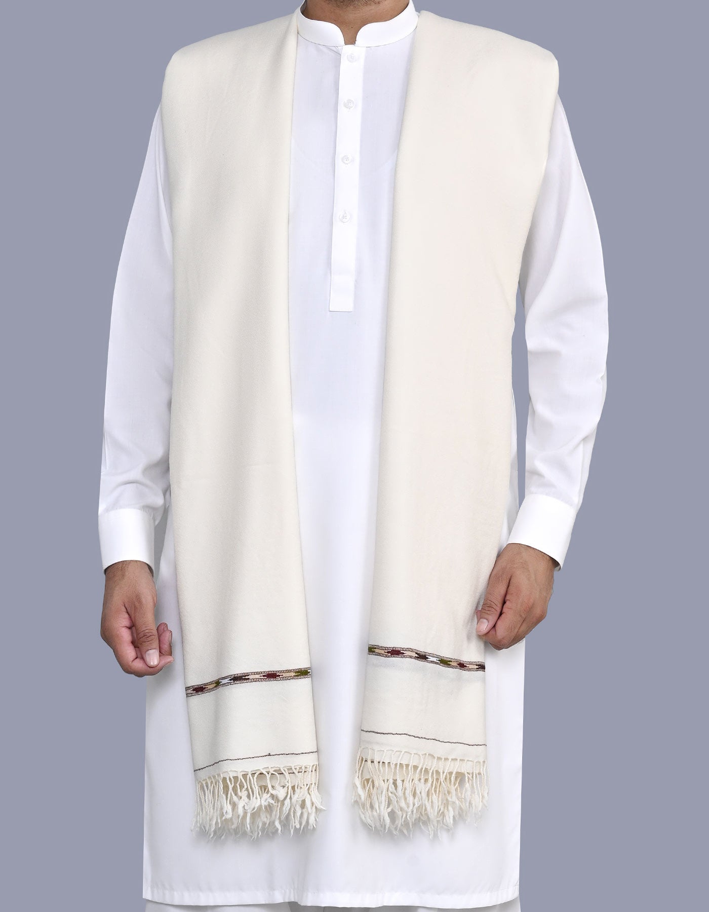 Off White Plain 100% Wool Men Shawl