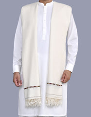 Off White Plain 100% Wool Men Shawl