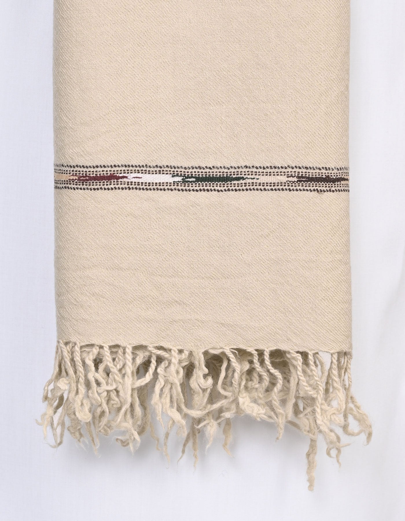 Beige Plain 100% Wool Men Shawl