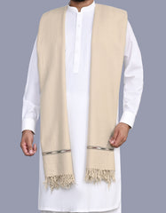 Beige Plain 100% Wool Men Shawl