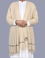 Beige Plain 100% Wool Men Shawl