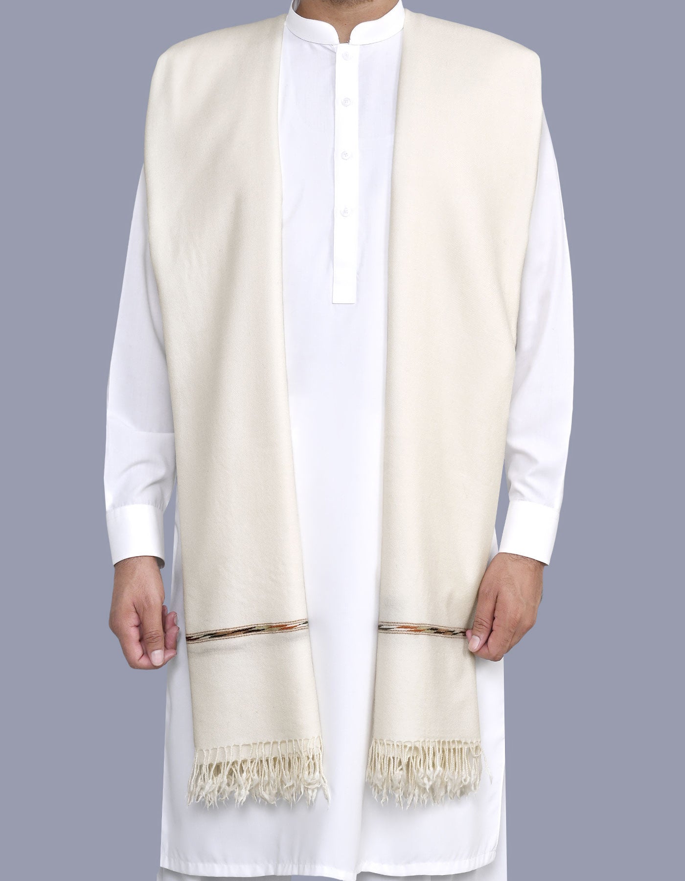 Off White Plain 100% Wool Men Shawl