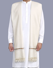 Off White Plain 100% Wool Men Shawl