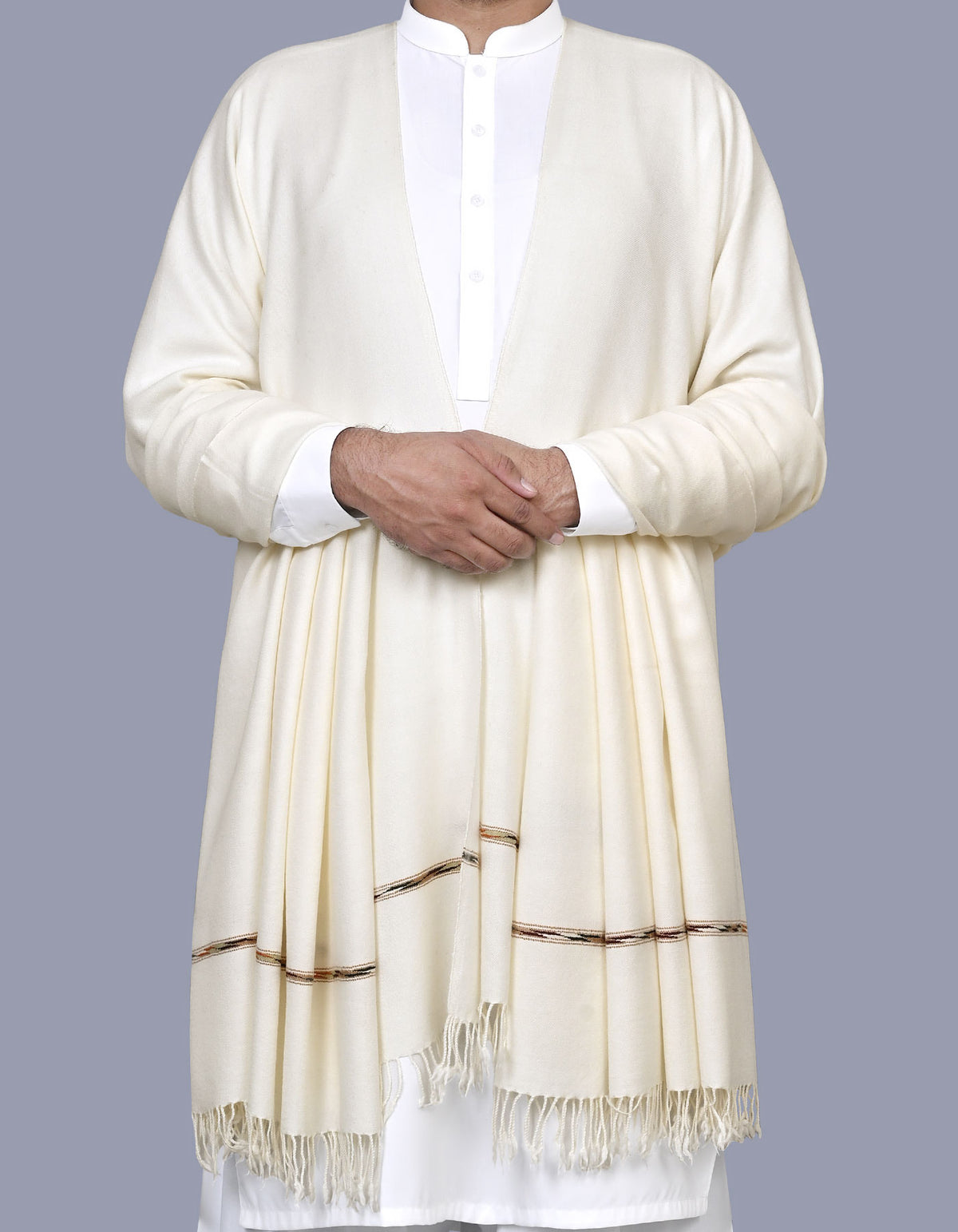 Off White Plain 100% Wool Men Shawl