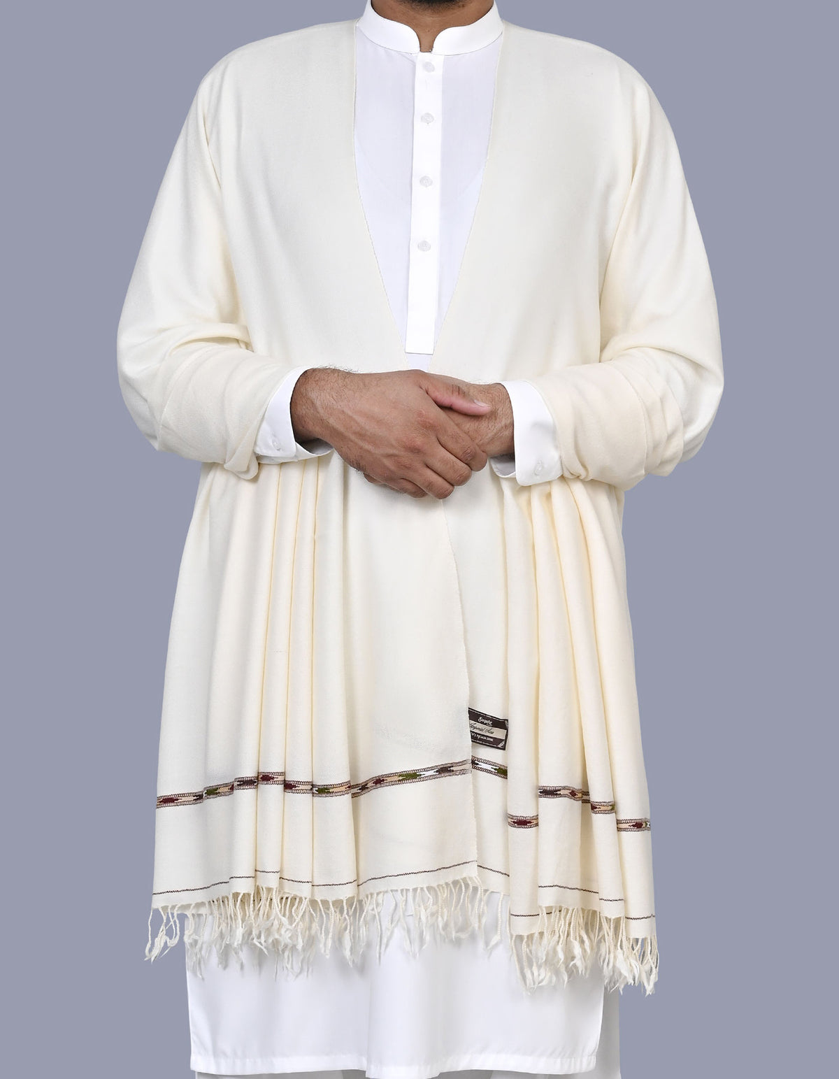 Off White Plain 100% Wool Men Shawl