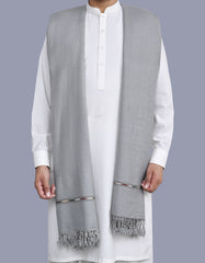 L Grey Plain Wool Blend Men Shawl