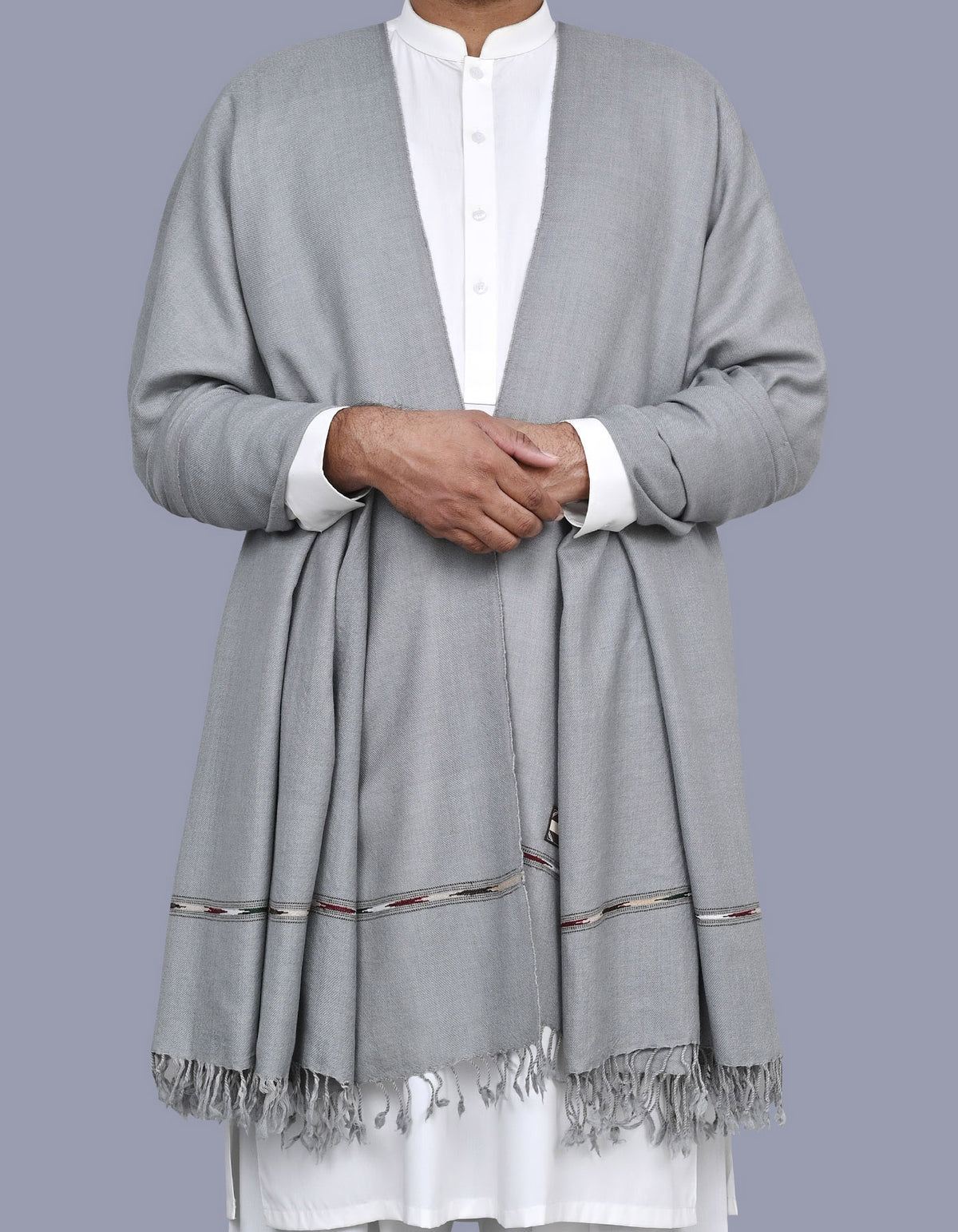 L Grey Plain Wool Blend Men Shawl