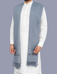 Grey Plain 100% Wool Men Shawl