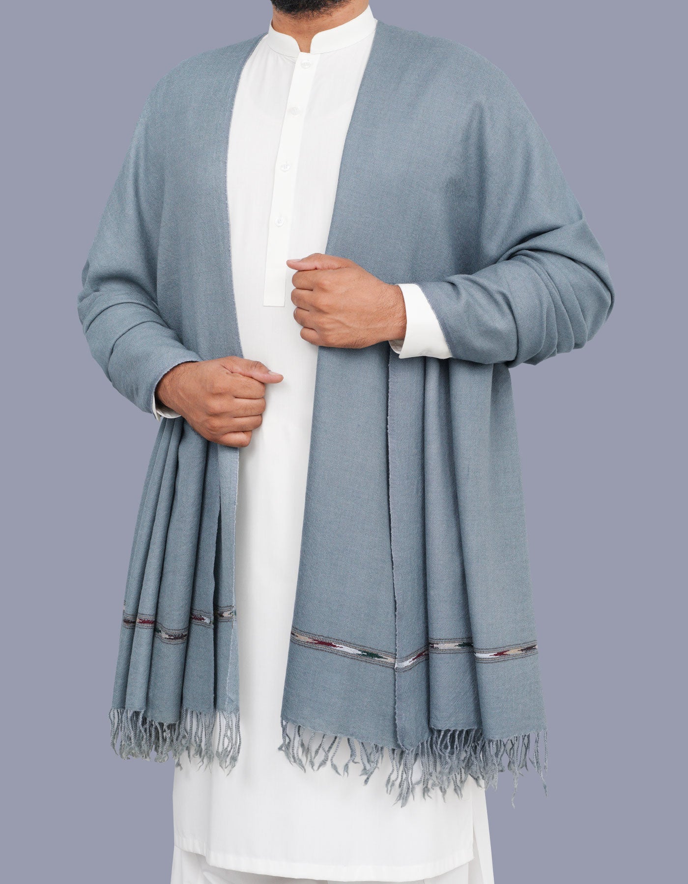 Grey Plain 100% Wool Men Shawl