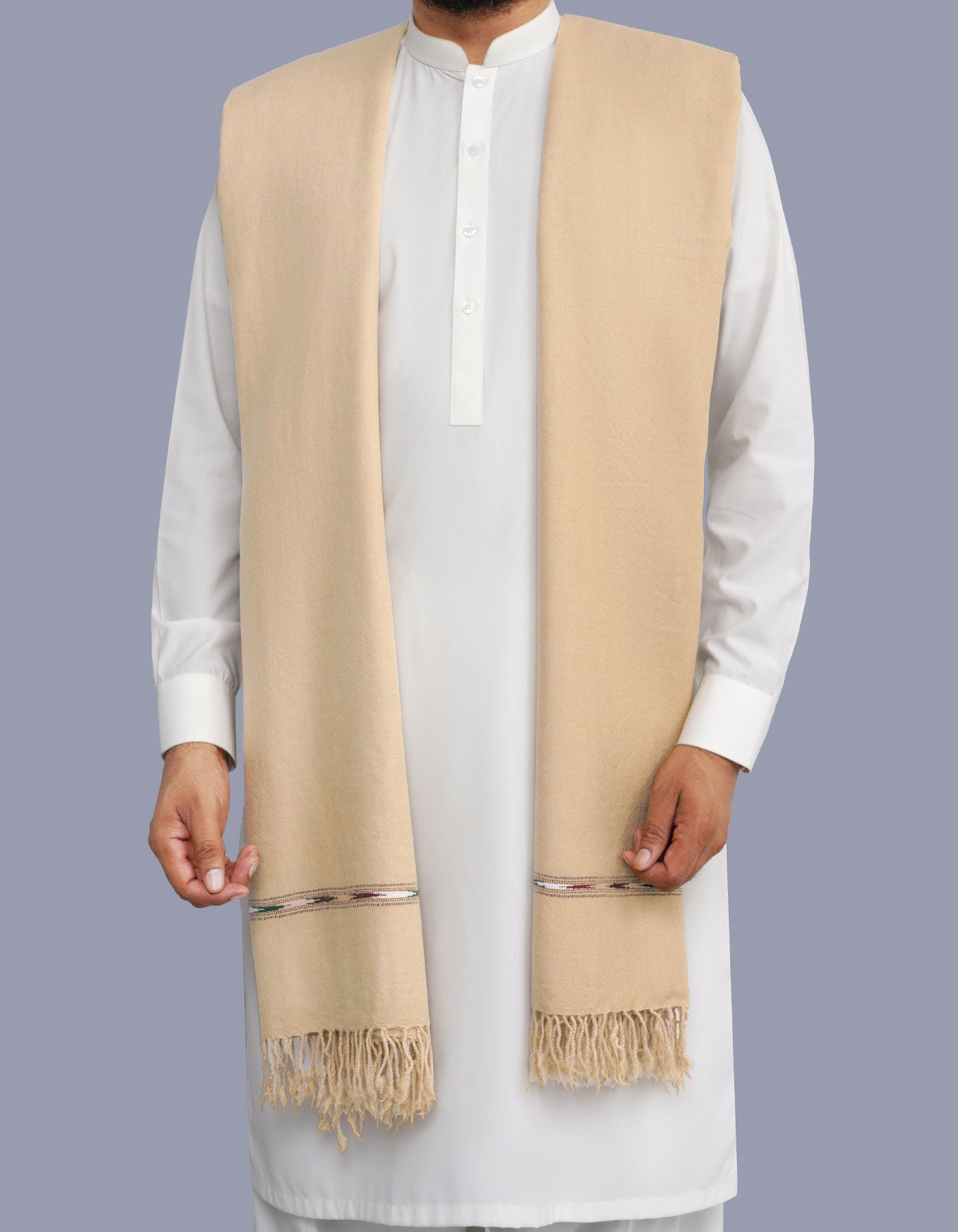 Fawn Plain 100% Wool Men Shawl