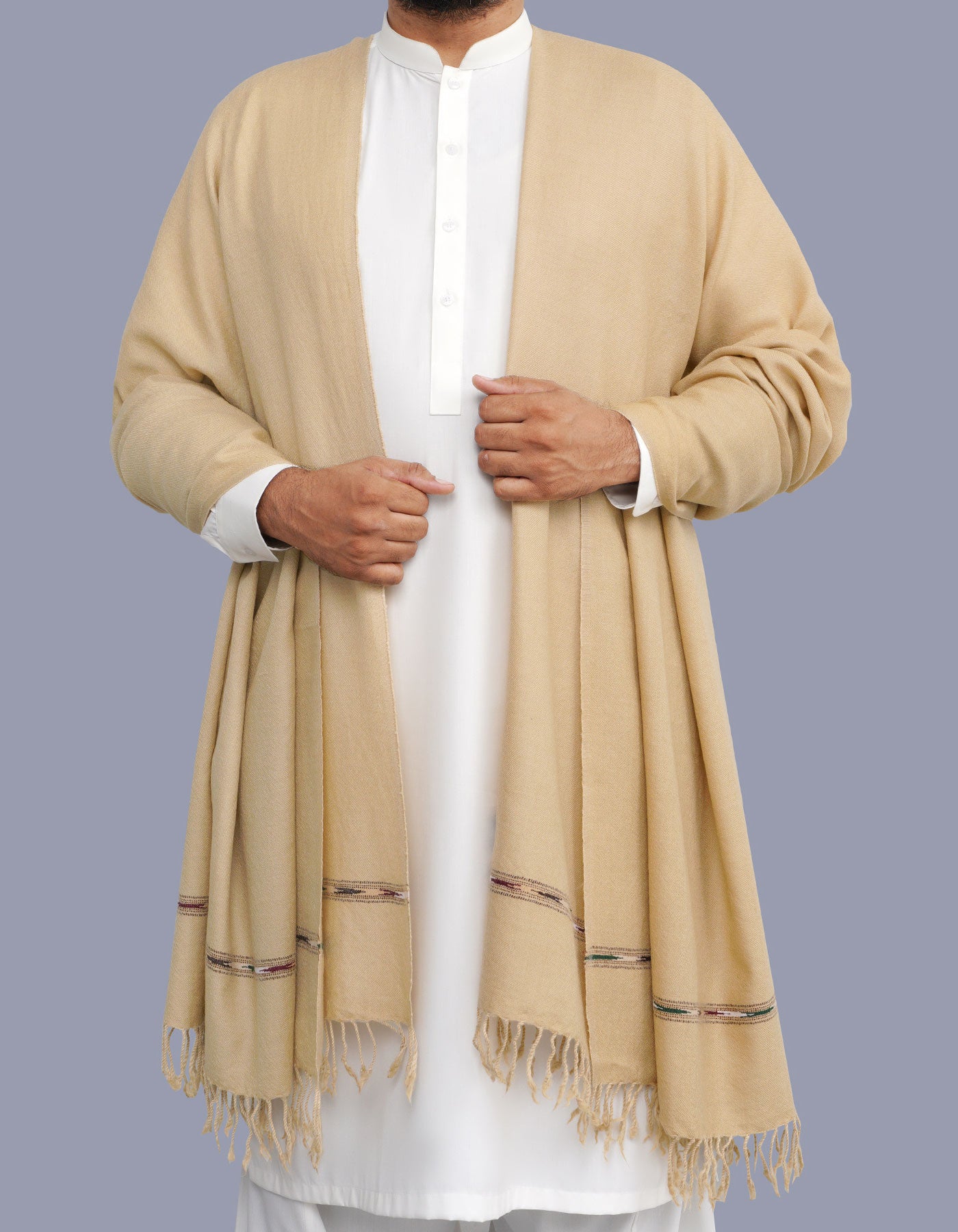 Fawn Plain 100% Wool Men Shawl