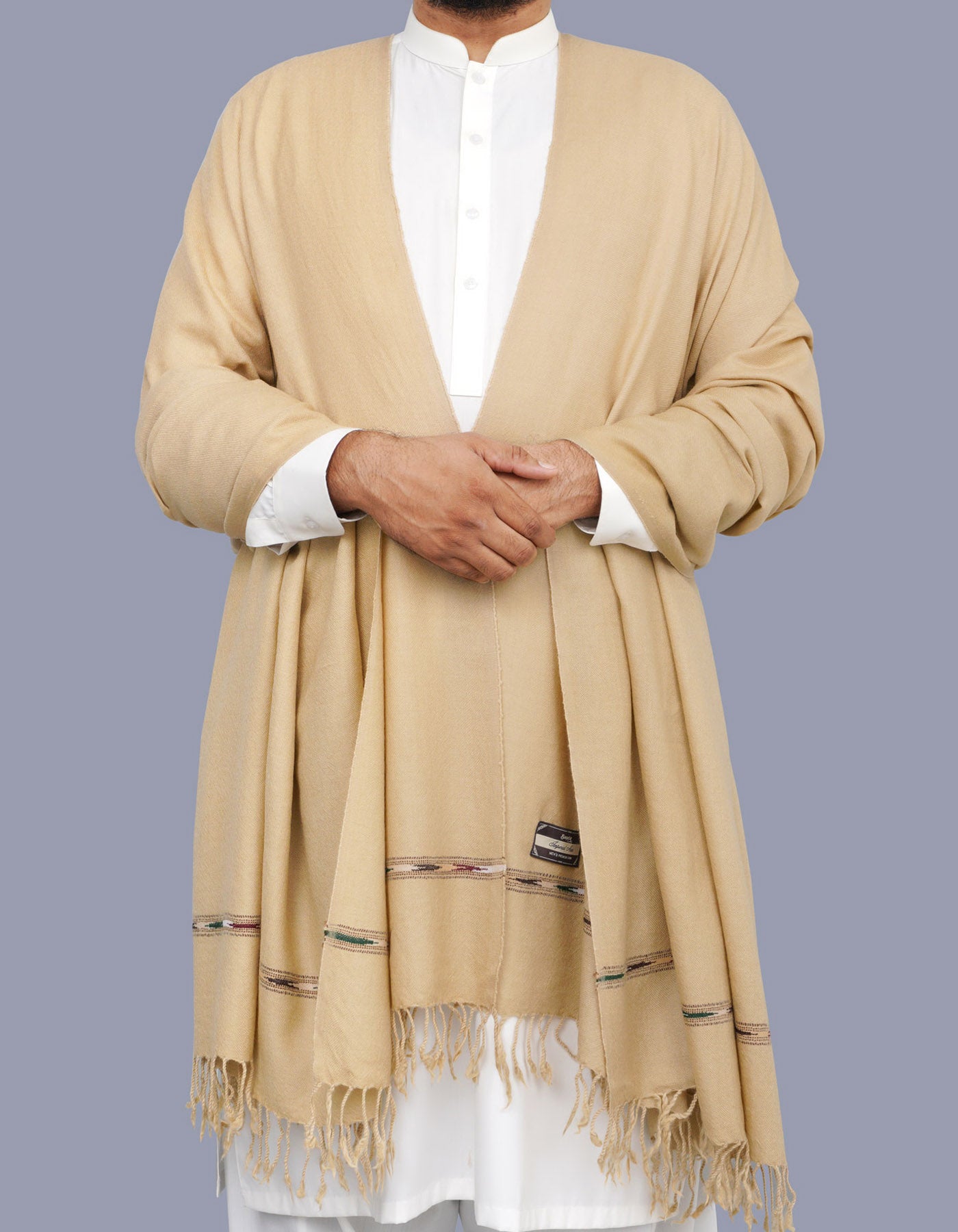 Fawn Plain 100% Wool Men Shawl