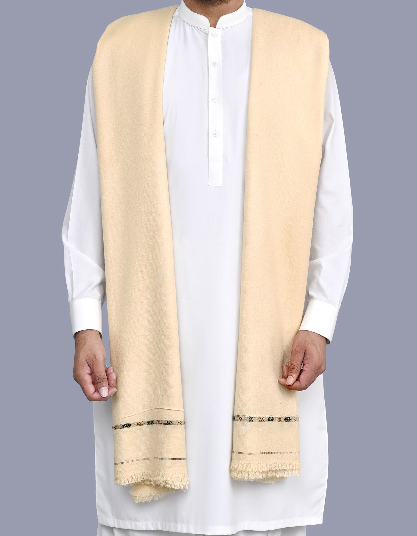 Ivory Plain Cotton Blend Men Shawl