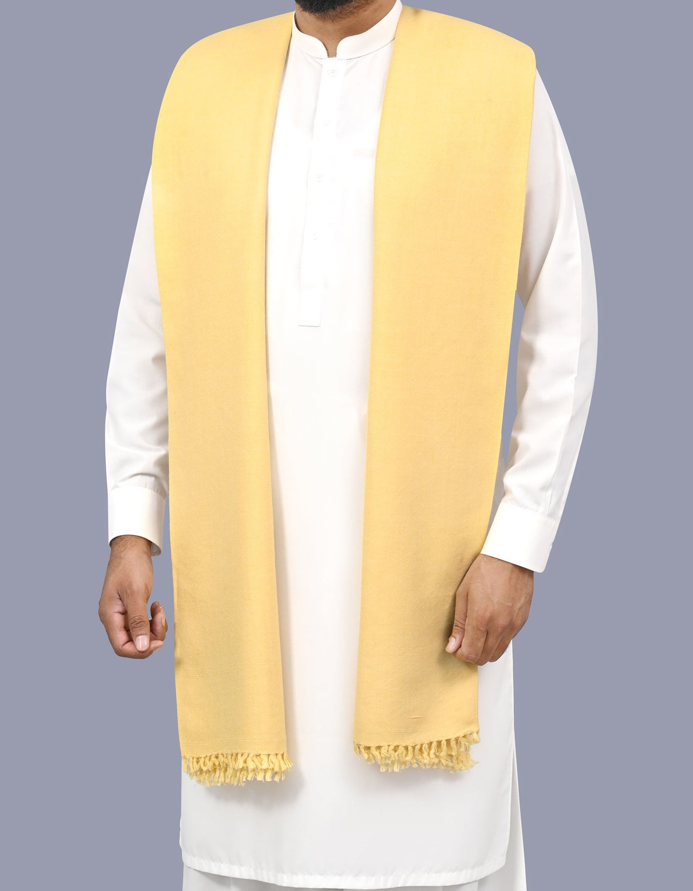 Yellow Plain Wool Blend Men Shawl
