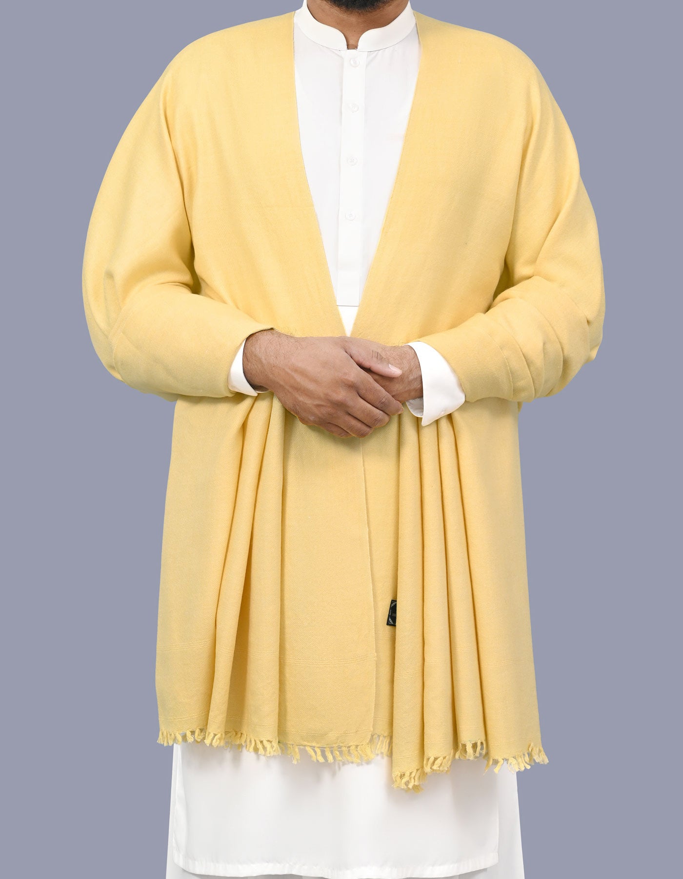 Yellow Plain Wool Blend Men Shawl