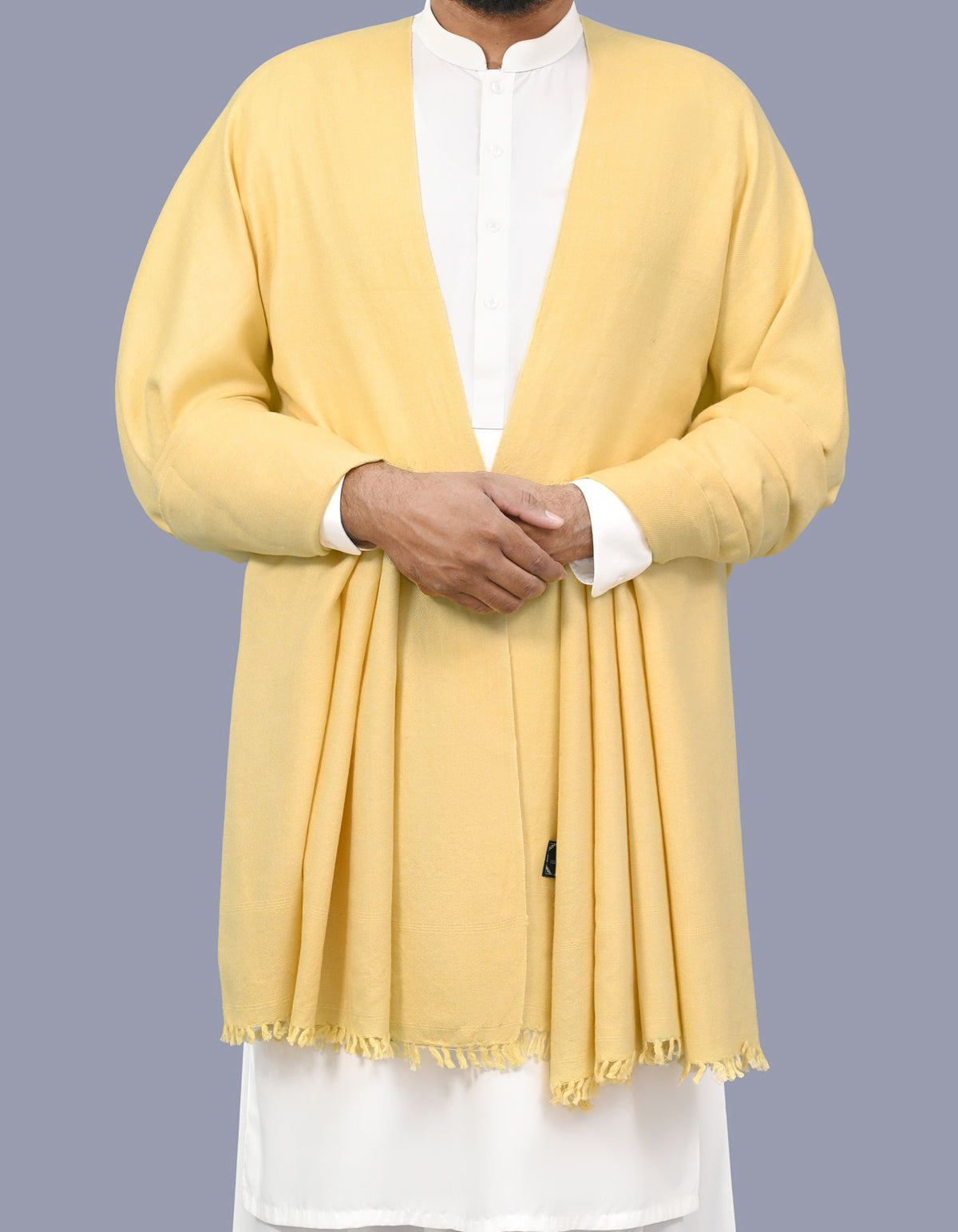 Yellow Plain Wool Blend Men Shawl