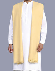 L Yellow Plain Cotton Blend Men Shawl