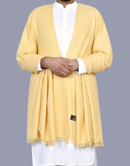 L Yellow Plain Cotton Blend Men Shawl