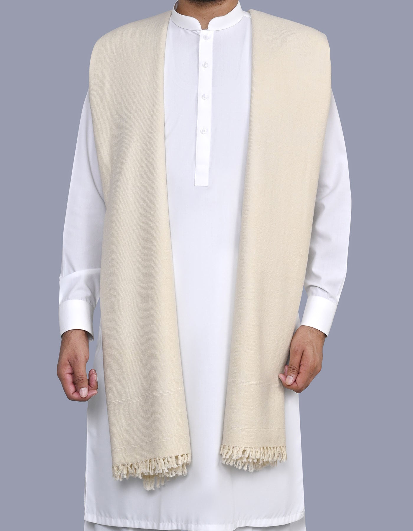 Off White Plain Cotton Blend Men Shawl