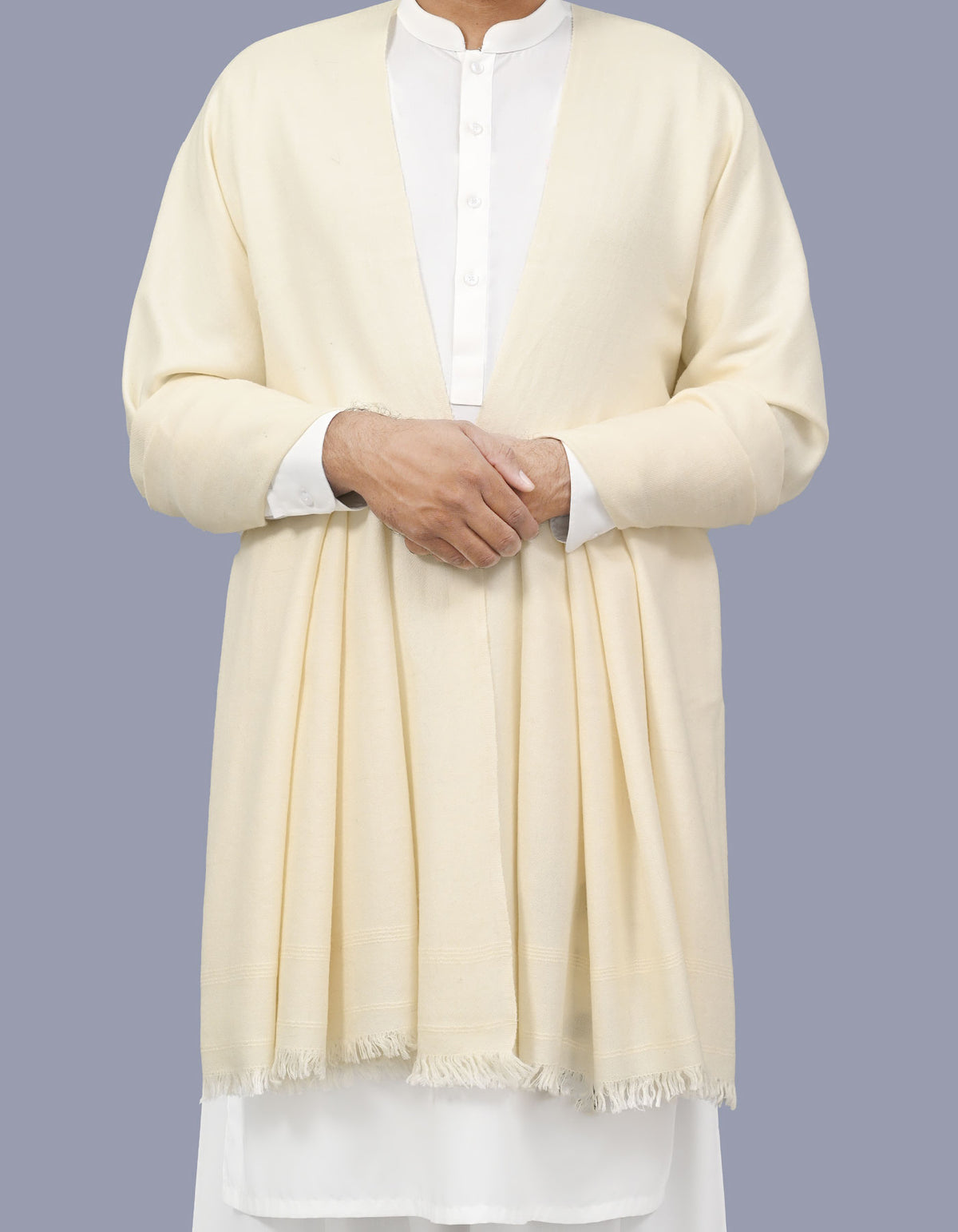 Off White Plain Wool Blend Men Shawl