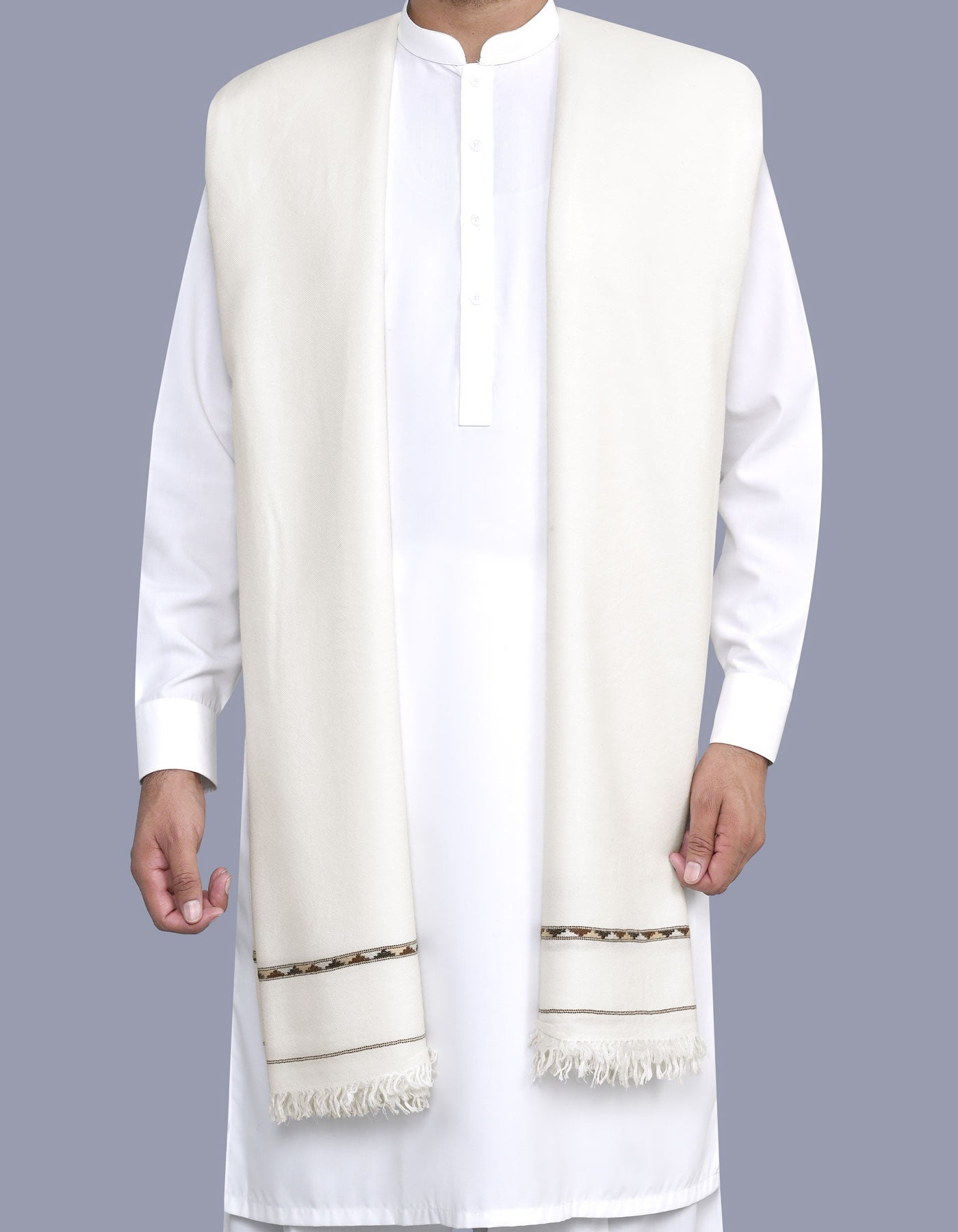 White Plain Wool Blend Men Shawl