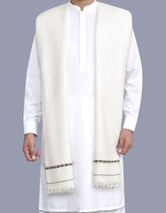 White Plain Wool Blend Men Shawl