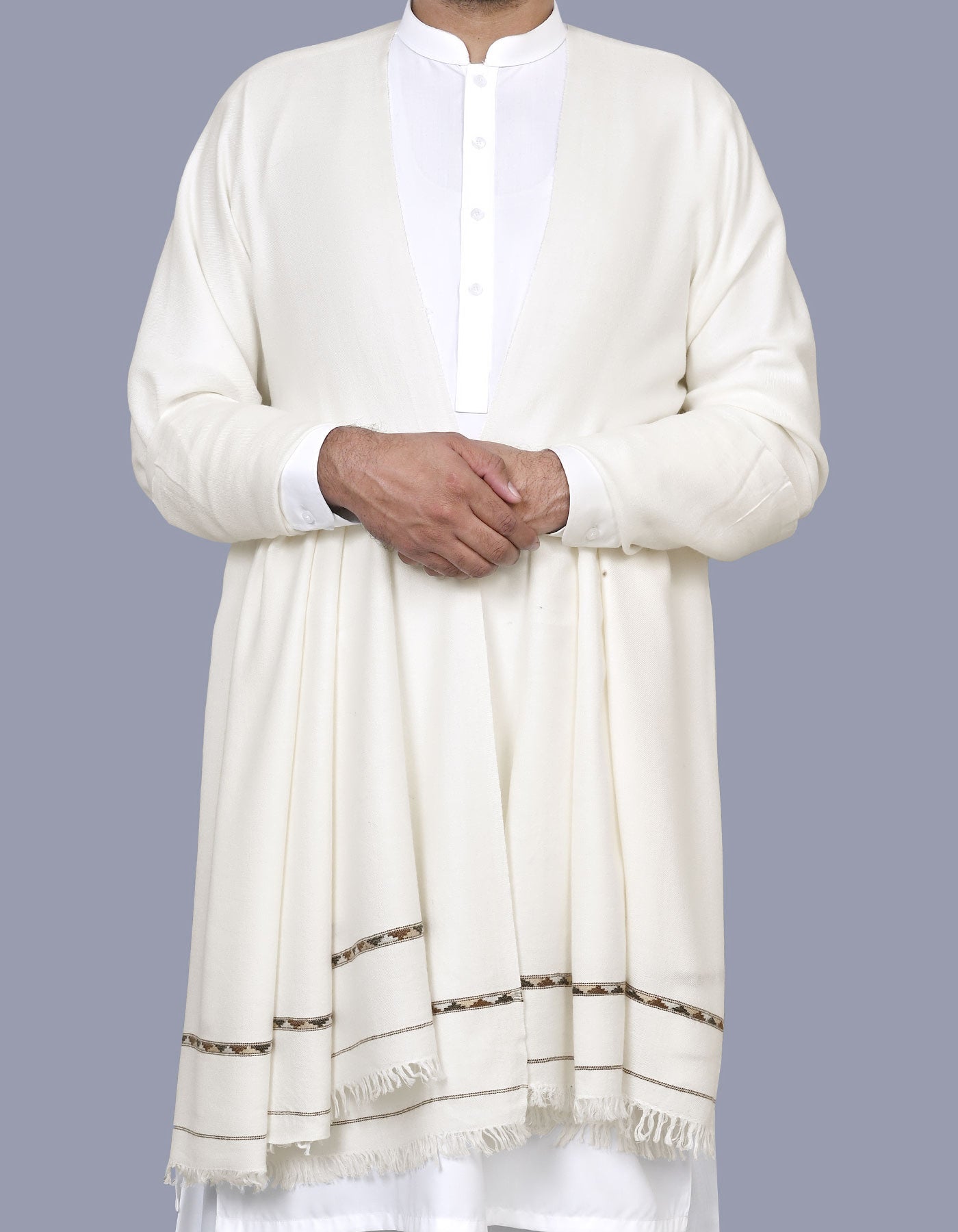 White Plain Wool Blend Men Shawl