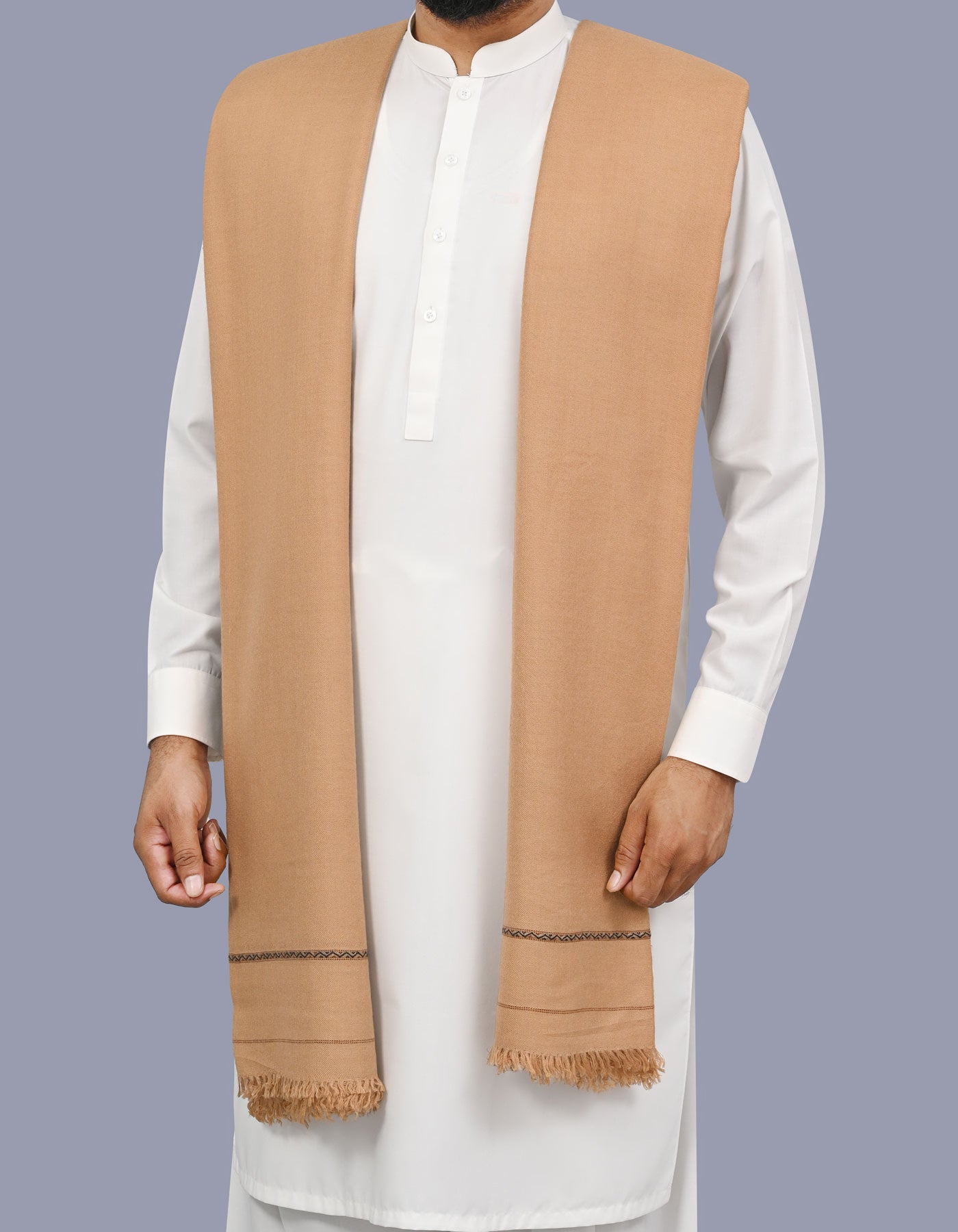 Camel Plain Wool Blend Men Shawl
